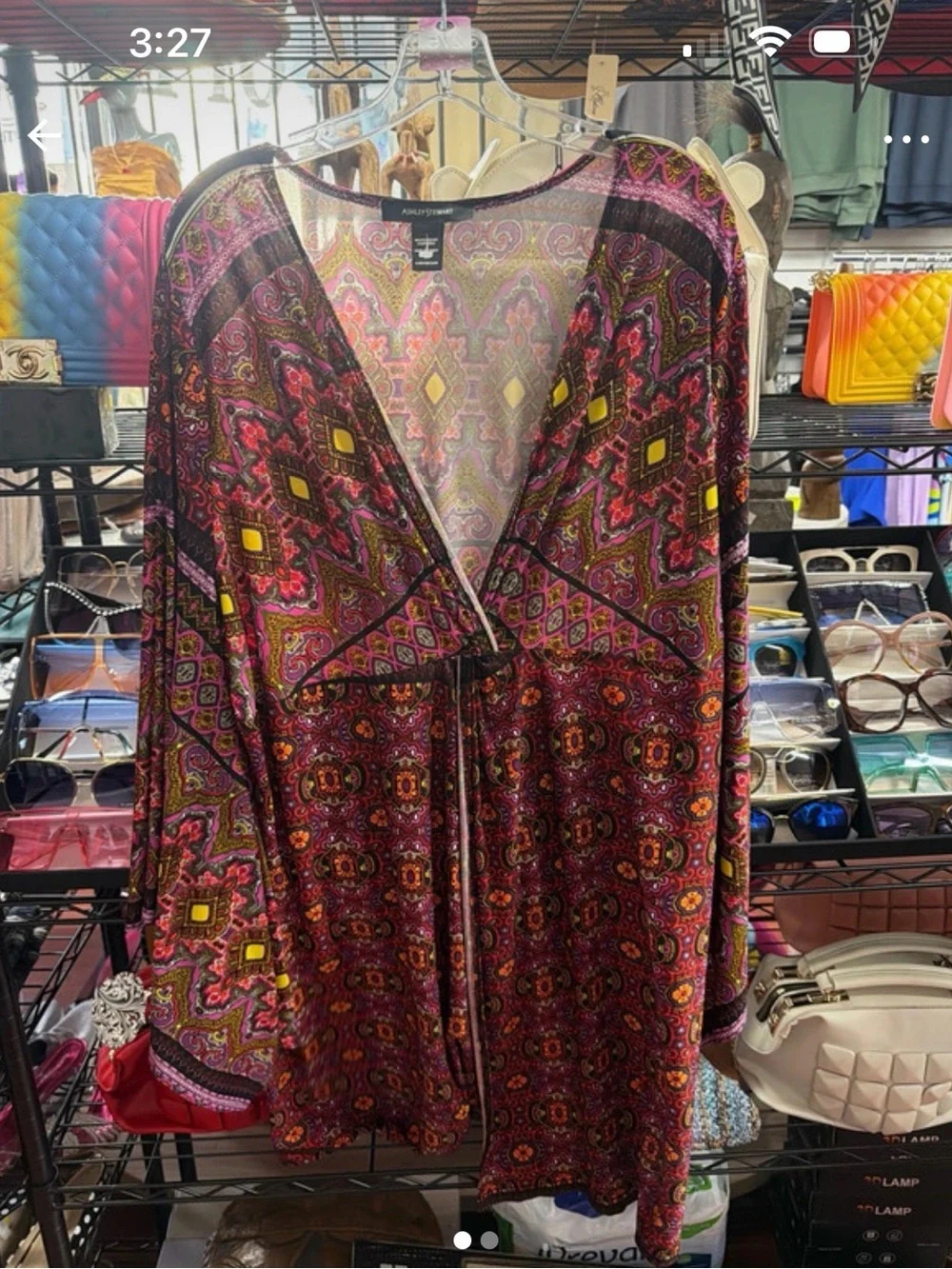 Ashley Stewart Multicolor Paisley Tunic - Pink, Purple, Yellow, Black